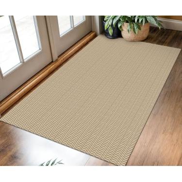 Imagem de KOZYFLY Tapete de entrada lavável, tapetes de área de 0,8 x 1,5 m, tapetes de algodão com revestimento de borracha, tapete de porta interna, tapetes de cozinha, tapete trançado para entrada frontal