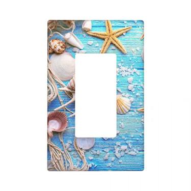 Imagem de Capa decorativa para interruptor de luz decorativa com tema de praia, concha de madeira de concha de mar, tampa de tomada de receptáculo, tamanho 11,4 x 7,8 cm