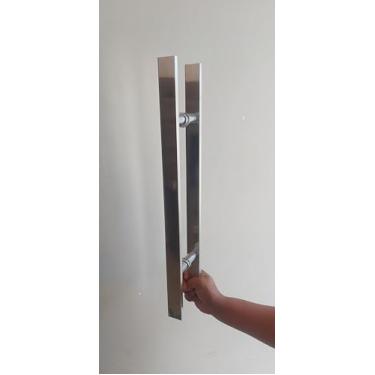 Imagem de Puxador Barra chata para porta de vidro ou madeira em alumínio 40x30 cm entre eixos (Escovado)