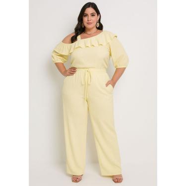Imagem de Calça Pantalona Plus Size em Crepe Crinckle com Bolsos