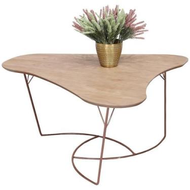 Imagem de Mesa De Centro Boomerang Madeira Amendoa Base Metal Cobre Nacc Amendoa