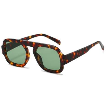 Imagem de Óculos de sol aviador modernos para mulheres e homens, elegantes óculos de sol quadrados vintage, Armação leopardo - lente verde, 54MM