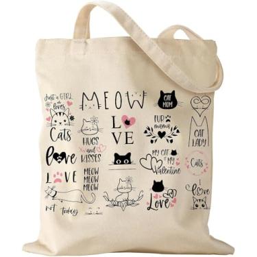 Imagem de Linda bolsa de lona – Bolsa de ombro feminina reutilizável para férias, compras, trabalho, academia, Bege04, Medium