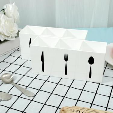 Imagem de Organizador de talheres de acrílico, suporte de colher e garfo, requintado com 3 seções, caixa de armazenamento de talheres de plástico fácil de limpar, grande caixa de armazenamento de talheres para