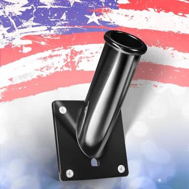 Imagem de Suporte de montagem de mastro de bandeira em ângulo de 45 graus com ferragens - feito de alumínio - forte e livre de ferrugem - 3,18 cm de diâmetro (preto)