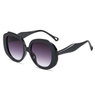 Imagem de HCPIHF Óculos de sol retrô oval da moda, transparente, gradiente, UV400, masculino, feminino, estilo punk (preto e cinza)