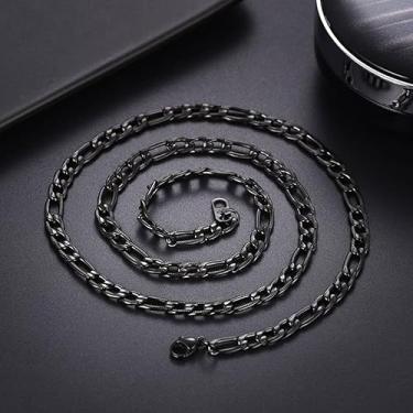 Imagem de Colar masculino de aço inoxidável, elegante, banhado a ouro/prata/preto 14K, 28inch, Aço inoxidável, Sem Pedra Preciosa