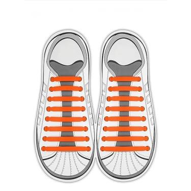 Imagem de 16 pçs cadarços sem gravata para homens e mulheres elásticos de silicone elástico sem amarrar, cadarços sem amarrar para tênis, Laranja, Regular