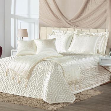 Imagem de Kit Cobre Leito Lua De Mel Cetim Liso Queen 10 Peças - Palha