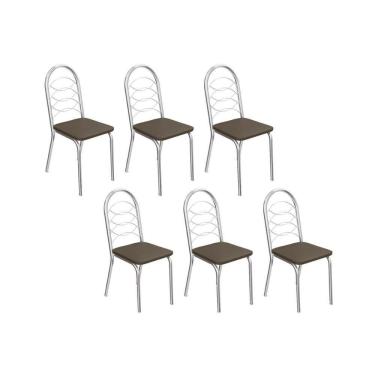 Imagem de Kit 6 Cadeiras De Cozinha Holanda C009 6 Un Cromado Marrom 21