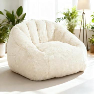 Imagem de GOHOROS Puff Cadeiras para adultos e crianças, pufe gigante com espuma viscoelástica | Armazenamento | Antiderrapante, pele sintética, pufe em forma de concha, poltrona confortável para sala de estar,