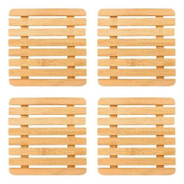 Imagem de 2X Kit 4 Descanso De Panela De Bambu Quadrado De Mesa Cozinh