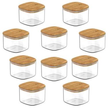 Imagem de 10X Pote Hermetico Cozinha 450Ml Ou Keep Com Tampa De Bambu