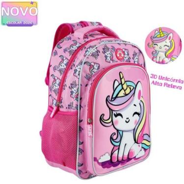 Imagem de Mochila Infantil Costas 3D Unicórnio Alto Relevo Tamanho Grande Escola