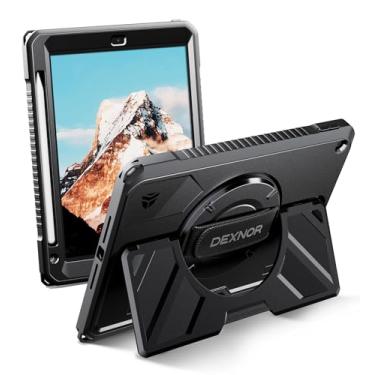 Imagem de Dexnor Capa para iPad de 9ª/8ª/7ª geração de 10,2 polegadas, capa protetora robusta com alça de mão giratória de 360°, suporte grande e estável, protetor de tela e suporte de lápis, à prova de choque