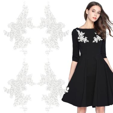 Imagem de 3 pares de remendos de renda bordados brancos - apliques de renda, flores, folhas e flores, costura para casamento, vestido de noiva, artesanato, roupas faça você mesmo (sem adesivo)