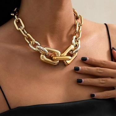 Imagem de Colar de corrente grossa de ouro feminino com elos cubanos grossos em camadas joia para uso diário