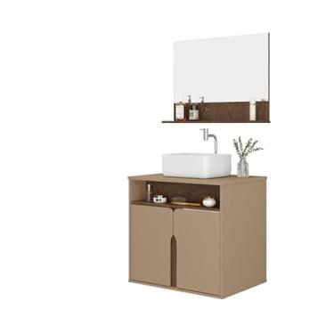 Imagem de Kit Armário Organizador Gabinete P/Banheiro Com Espelheira E Cuba2 Portas (Harmonia Com Carvalho)