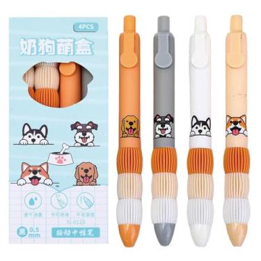 Imagem de 4 canetas de gel fofas canetas retráteis de desenho animado de cachorro 0,5 mm, tinta preta, caneta de escrita suave para mulheres, meninas, meninos, crianças, escritório, material escolar (cão)