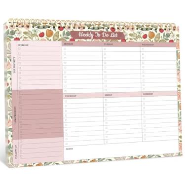 Imagem de Bloco de notas semanal com 52 folhas sem data (21 x 28 cm) - agenda semanal de mesa para mulheres e homens, trabalho e casa - Cherry Orchard