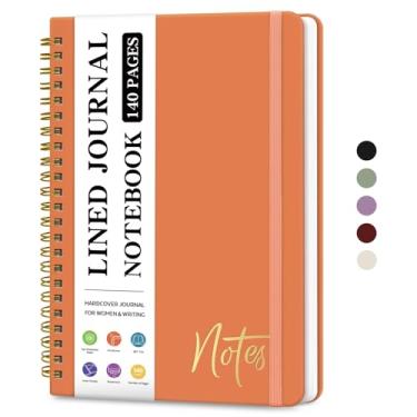 Imagem de Caderno de diário espiral forrado para mulheres, diários pautados pela faculdade A5 para escrever, cadernos de capa dura para trabalho, anotações e material escolar de escritório, 140 páginas - coral