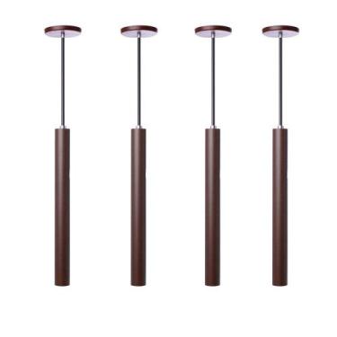 Imagem de Kit 4 Pendente Luminária Tubo Marrom 30Cm Canopla 6cm - Iluminar Ambie
