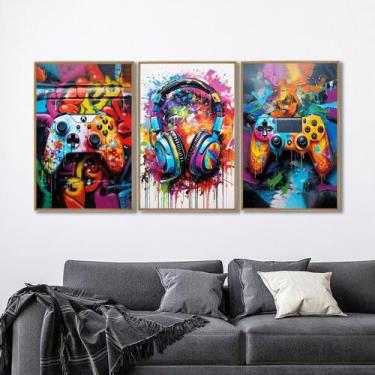 Imagem de Quadro Decorativo Vídeo Game Modelo Gamer 3 Telas 60x90 para Sala Quar