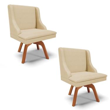 Imagem de Kit 2 Cadeiras Estofadas Giratória Para Sala De Jantar Lia Veludo Off White Luxo - Ibiza