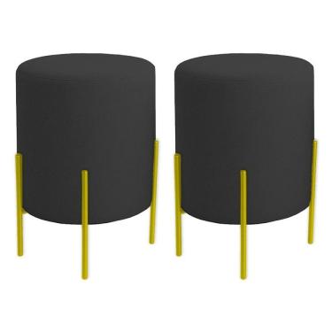 Imagem de Kit 2 Puffs Orgânicos Boucle Thor Com Pés De Ferro Dourado - 7 Decor Preto