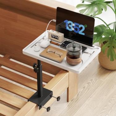 Imagem de NiHome Prateleira de cabeceira ajustável em altura com bandeja dobrável giratória para dormitórios, apartamentos, quartos pequenos, serve para molduras de cama de 1,8 a 6,9 cm de largura, comporta