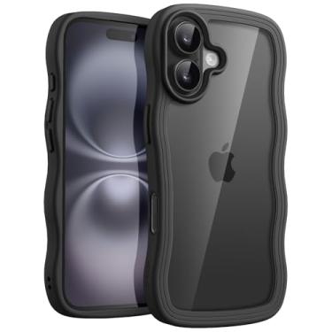 Imagem de JETech Capa Ondulada para iPhone 16 6,1 Polegadas, Case com Moldura Ondulada Fofa e Formato Encaracolado para Mulheres e Meninas, Capinha Parte Traseira Claro de PC Rígido (Preto)