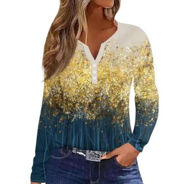 Imagem de Camiseta feminina COTECRAM, manga comprida, decote em V, blusa solta, 