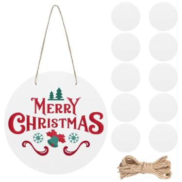 Imagem de 10 peças de MDF redondas em branco para sublimação, ganchos de porta decorativos com corda para artesanato, círculos inacabados para desenhos de prensa térmica em árvores de Natal e mais