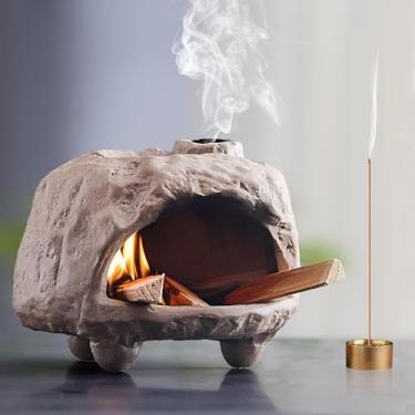 Imagem de Suporte de cerâmica Palo Santo e apanhador de cinzas, queimador de incenso de textura rústica, prato de palitos de madeira, tigela de óleos essenciais, queimador de cone para meditação, ioga, limpeza