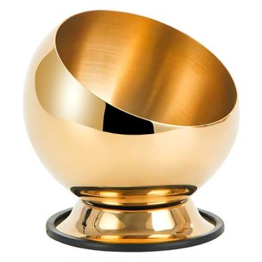 Imagem de Tigela multifuncional de aço inoxidável dourado para mesa de escritório, design inclinado exclusivo com base, 14 cm / 14 cm, ideal para nozes, chaves e decoração de casa