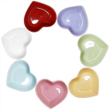 Imagem de Pirhosigma 7 cores em forma de coração porcelana molho de soja tigelas de imersão de cerâmica 50 ml para jantar, assar, churrasco e cozinhar, uma para cada cor, total de 7 peças
