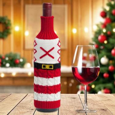 Imagem de 1 peça de capa decorativa de garrafa de vinho de Natal, lindo suéter de malha, recipientes de vinho, acessório de mesa de jantar para festa festiva (letra X)