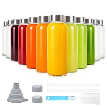 Imagem de Sursip [Pacote com 12] Garrafas de vidro de 293 ml com tampas e canudo de aço inoxidável – Garrafas de água de vidro pequenas reutilizáveis para sucos, vitaminas, leite – à prova de vazamento, livre