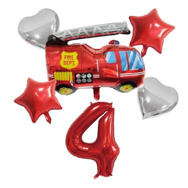 Imagem de Conjunto de balões: tema de caminhão de bombeiros, festa de 4º aniversário x6