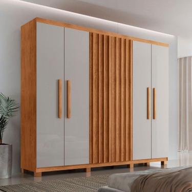Imagem de Guarda Roupa Casal Roma Mdf 6 Portas 2 Gavetas Com Pés Naturalle/off White Com Pés