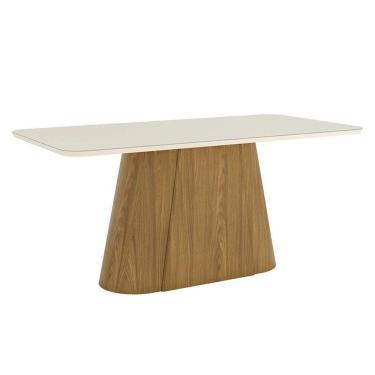 Imagem de Mesa De Jantar Olivia 180 Cm Canto Arredondado Com Vidro Nature Off White - Henn