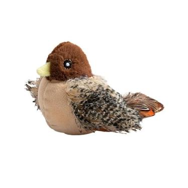 Imagem de Brinquedo de pássaro com simulação som gato elétrico asas batendo para brincar e aliviar tédio piado realista design pelúcia ferramenta treinamento animais estimação lavável resistente a arranhões