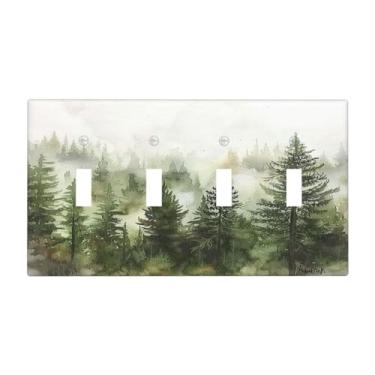Imagem de Nadoabtm Capas para interruptores de luz, floresta verde, pintura aquarela, pinheiro, quadriciclo, interruptor elétrico, placa de parede de 4 grupos, placas decorativas para decoração de quarto e sala