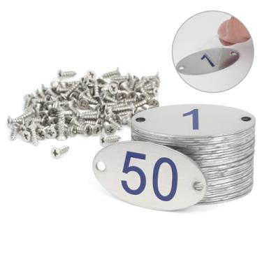 Imagem de NumRealm Números ovais de armário de armário, etiquetas de sinalização de mesa gravadas em aço inoxidável 304 - números azuis 1 a 10