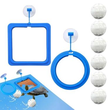 Imagem de Anéis de alimentação para tanques de peixes,Anel de alimentação de aquário, 2 anéis de comida para tanque de peixes com 6 bolas nitrificantes, Anéis de alimentação com ventosas para, betta, guppy e p