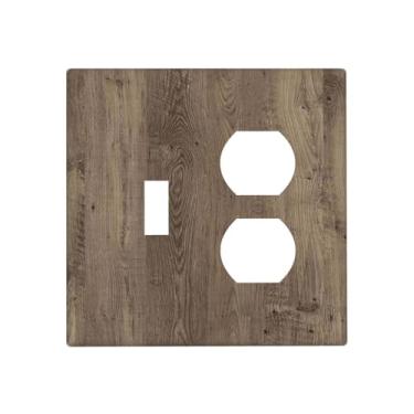 Imagem de Nadoabtm Capas de tomada rústica marrom textura de grão de madeira 1 interruptor 1 interruptor de parede decorativo duplex capa de tomada placa de interruptor de luz elétrica capas de placa de