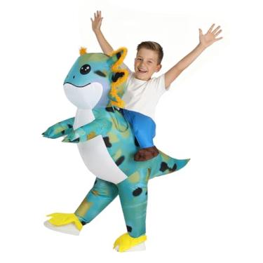 Imagem de Fantasia infantil inflável de axolote – fantasias engraçadas de Halloween para meninas e meninos, roupa de passeio para festa e cosplay, Azul e verde, LXL