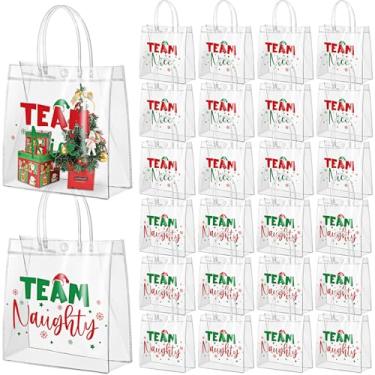 Imagem de Canchiing 30 sacos de presente transparentes de Natal com alças reutilizáveis sacos de guloseimas de Natal 19 x 20 x 7,9 x 8,1 sacos de embrulho de PVC para lembrancinhas de festa de aniversário de
