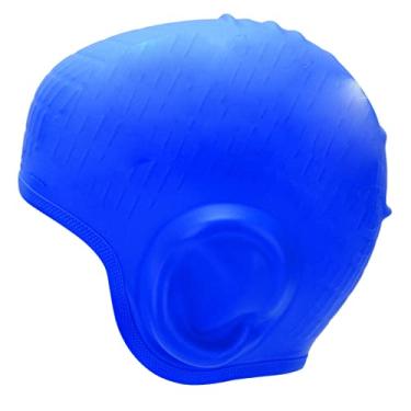 Imagem de Touca de natação de silicone à prova d'água Ainoli com proteção de ouvido 3D forte elasticidade chapéu de natação para adultos (Azul)