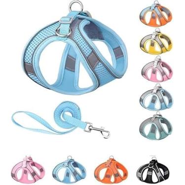 Imagem de Peitoral refletivo para cães – malha respirável, corda de reboque de 1,8 m, colete acolchoado macio para cães e gatos pequenos a médios, lavável na máquina, M, azul